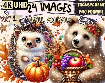 Fall Animals Clipart – Cozy Woodland PNG Illustrations (Digital Download)