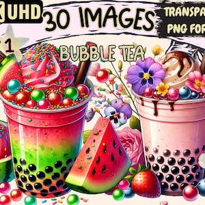 Bubble Tea Clipart - 30 PNG Boba Drink Illustrations, Refreshing Beverage Art, Instant Digital Download, Unlimited Commercial Use for Crafts