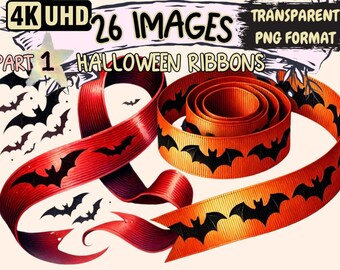 Halloween Ribbon Clipart - Spooky PNG Illustrations (Digital Download)