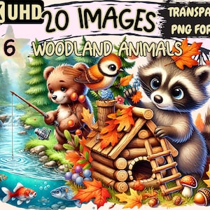 Woodland Animals (P6) Clipart - 20 PNG Forest Animal Graphics, Adorable Woods Printables, Instant Digital Download, Unlimited Commercial Use