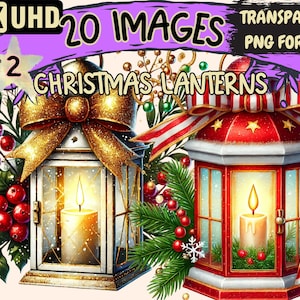 Christmas Lanterns (P2) Clipart - 20 PNG Festive Lantern Illustrations, Holiday Art, Instant Digital Download, Unlimited Commercial Use
