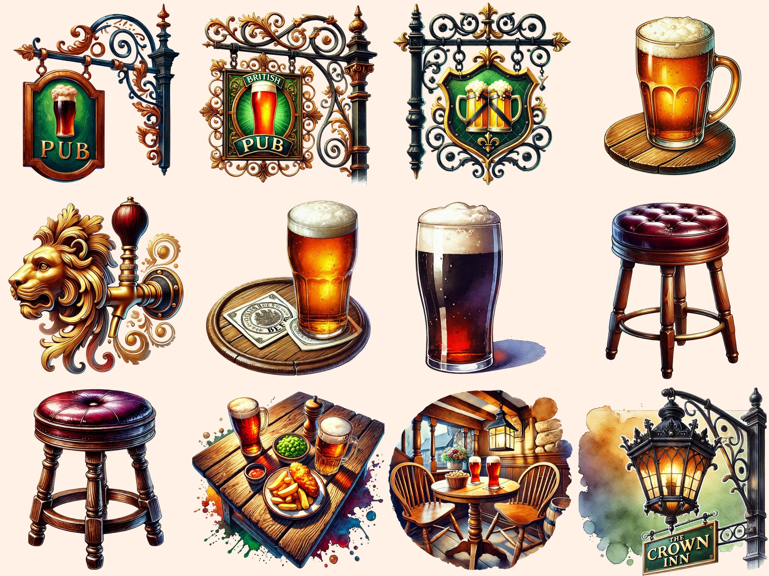 Vintage British Pubs Clipart – Cozy Tavern PNG Graphics (digital