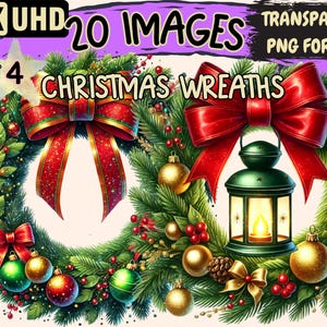 Christmas Wreaths (P4) Clipart - 20 PNG Festive Wreath Illustrations, Holiday Art, Instant Digital Download, Unlimited Commercial Use Crafts