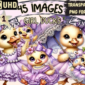 Girl Ducks Clipart: Adorable PNG Graphics (Digital Download)