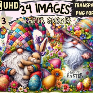 Easter Gnomes Clipart (P3) Bundle - 34 PNG Springtime Garden Gnomes, Cute Gnome Printables,Instant Digital Download,Unlimited Commercial Use