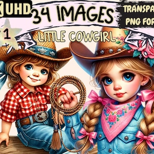 Little Cowgirl Clipart - 34 PNG Cute Western Graphics, Adorable Cowgirl Printables, Instant Digital Download, Unlimited Commercial Use
