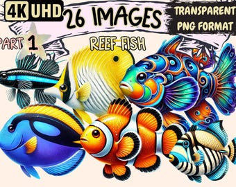 Reef Fish Clipart – 26 PNG Colorful Marine Illustrations (Digital Download)