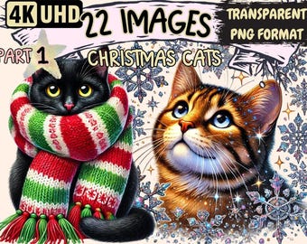 Christmas Cats Clipart – 22 Festive PNG Graphics (Digital Download)