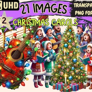 Christmas Carols (P2) Clipart - 24 PNG Festive Caroling Illustrations, Holiday Music Art, Instant Digital Download, Unlimited Commercial Use