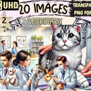 Veterinary (P2) Clipart - 20 PNG Animal Care Illustrations, Medical Pets Art, Instant Digital Download, Unlimited Commercial Use for Crafts