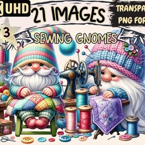 Sewing Gnomes Clipart – 21 Whimsical PNG Graphics (Digital Download)