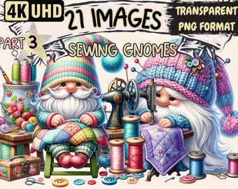 Sewing Gnomes Clipart – 21 Whimsical PNG Graphics (Digital Download)