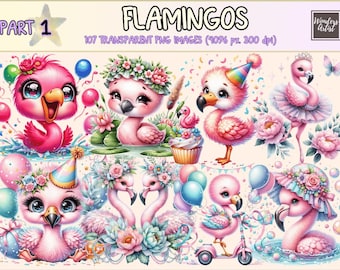 Flamingo Clipart Bundle: Pink Tropical Bird Graphics (PNG Digital Download, Commercial Use