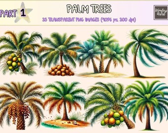 Palm Trees Clipart – Tropical Beach PNG Graphics (Digital Download)