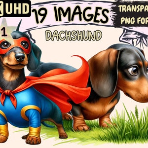 Dachshund Clipart Bundle - 19 PNG Cute Adorable Puppy Images, Cute Dog Pet Printables, Instant Digital Download, Unlimited Commercial Use