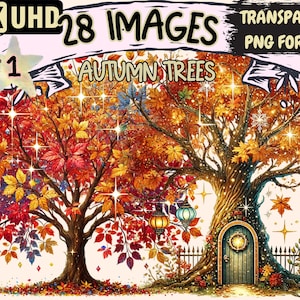 Autumn Trees Clipart - 28 PNG Fall Foliage Illustrations, Cute Seasonal Art, Instant Digital Download, Unlimited Commercial Use for Crafts