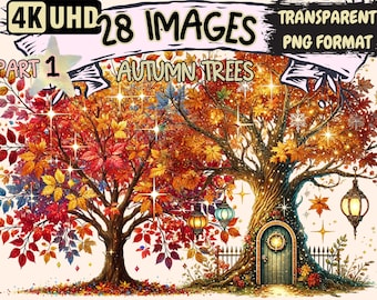 Autumn Trees Clipart - 28 Fall Foliage PNG Illustrations (Digital Download)