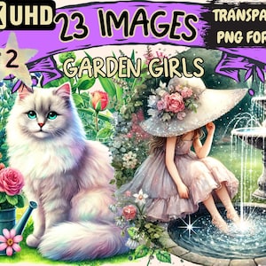 Garden Girls (P2) Clipart - 23 PNG Floral Child Illustrations, Whimsical Art, Instant Digital Download, Unlimited Commercial Use for Crafts