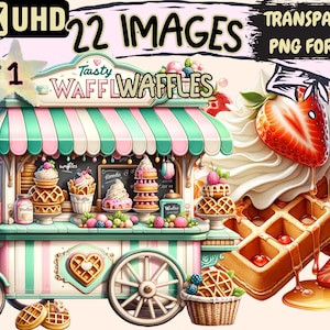 Waffles Clipart - 22 PNG Delicious Waffle Graphics, Breakfast Printables, Instant Digital Download, Unlimited Commercial Use Crafts Designs