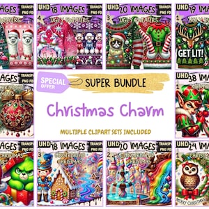 Christmas Charm Super Bundle - 20 Clipart Bundles Inside, Vintage Holiday Graphics, Mega Promo Clipart, Digital Download, Commercial Use