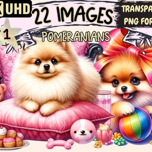 Pomeranian Clipart - 22 PNG Little Fluffy Dog Graphics, Cute Pomeranian Puppy Printables, Instant Digital Download, Unlimited Commercial Use