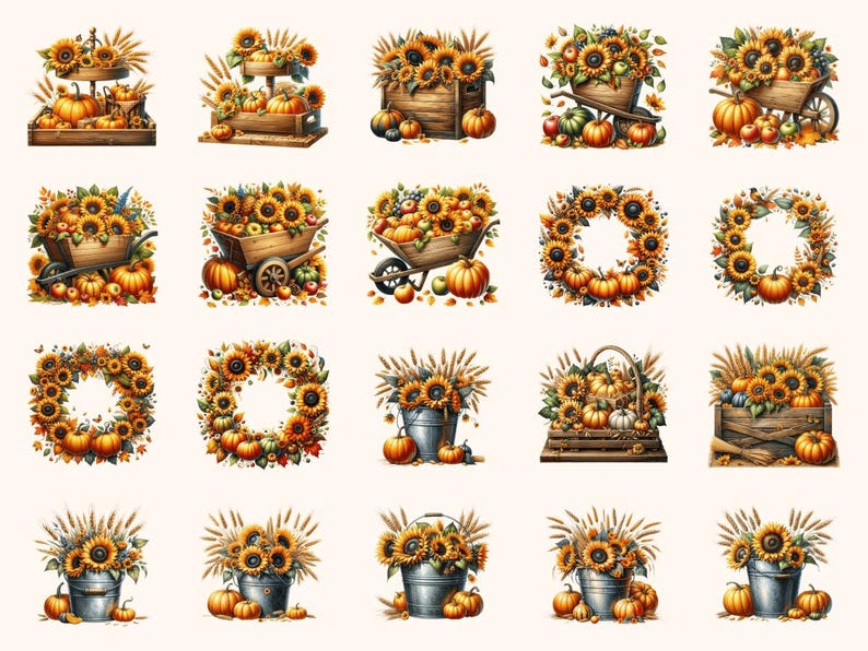 Sunflower Harvest Clipart All Bundles Clipart Line Art - WondersArtist