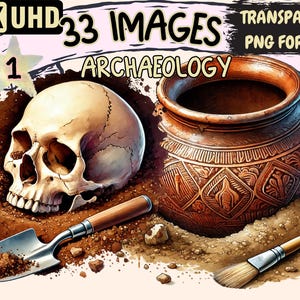 Archaeology Clipart - 33 PNG Historic Dig Illustrations, Ancient Artifacts Scenes, Instant Digital Download, Unlimited Commercial Use