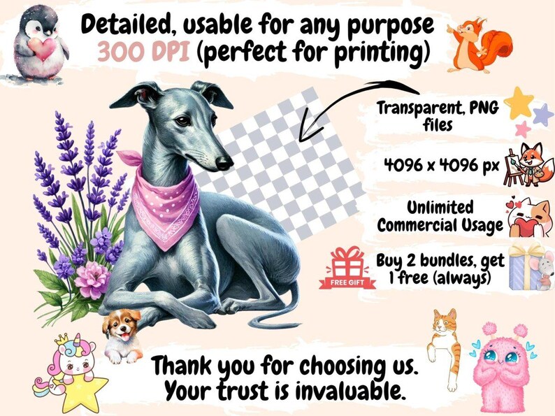 Greyhounds Clipart digital dog art - Wonders Artist