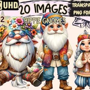 Hippie Gnomes (P2) Clipart - 20 PNG Hipster Boho Gnome Graphics, Cute Gnomes Printables, Instant Digital Download, Unlimited Commercial Use