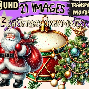 Christmas Ornaments (P2) Clipart - 21 PNG Festive Decoration Illustrations, Holiday Art, Instant Digital Download, Unlimited Commercial Use