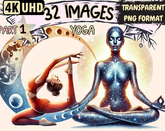 Yoga Pose Clipart – 32 PNG Wellness Illustrations (Digital Download)