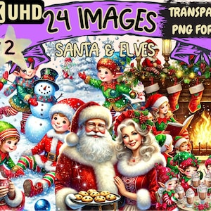 Santa & Elves (P2) Clipart - 23 PNG Festive Holiday Illustrations, Christmas Art, Instant Digital Download, Unlimited Commercial Use Crafts