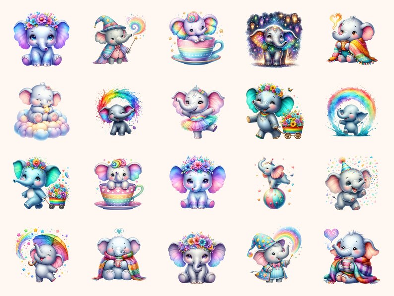 Elephants Clipart – 99 PNG Graphics, Playful Cartoon Art (Digital Download) image 2