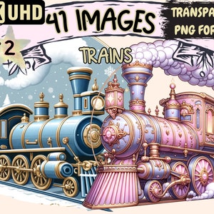 Trains (P2) Clipart - 41 PNG Charming Train Graphics, Railway Printables, Instant Digital Download, Unlimited Commercial Use Crafts Designs