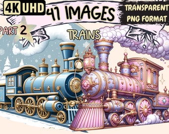 Charming Trains Clipart – 41 PNG Graphics, Commercial Use (Digital Download)