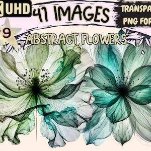 Abstract Flowers (P9) Clipart - 41 PNG Floral Graphics, Beautiful Modern Bloom Designs, Instant Digital Download, Unlimited Commercial Use