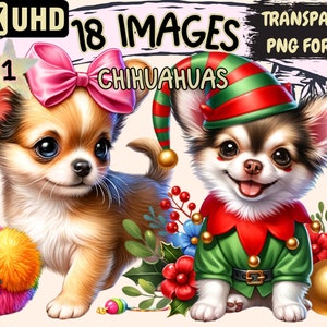 Chihuahuas Clipart Bundle - 18 PNG Cute Little Puppy Graphics, Adorable Dog Printables, Instant Digital Download, Unlimited Commercial Use