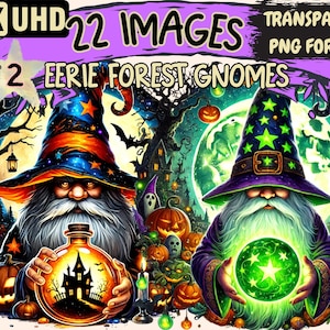 Eerie Forest Gnomes (P2) Clipart - 22 PNG Spooky Woodland Illustrations, Halloween Art, Instant Digital Download, Unlimited Commercial Use