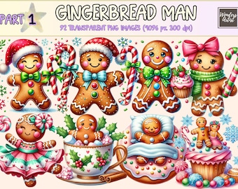Gingerbread Man Clipart - 92 PNG Festive Cookie Graphics, Holiday Printables, Instant Digital Download, Unlimited Commercial Use for Crafts