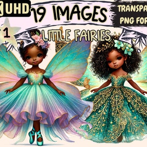 Little Fairies Clipart - 19 PNG Black Skin Fairy Illustrations, African-American Fairies, Instant Digital Download, Unlimited Commercial Use