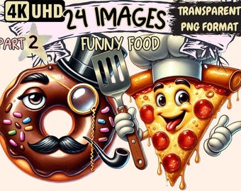 Funny Food Clipart – 24 PNG Playful Food Illustrations (Digital Download)