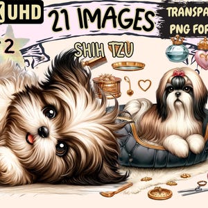 Shih Tzu (P2) Clipart - 21 PNG Adorable Dog Illustrations, Cute Pet Puppy Art, Instant Digital Download, Unlimited Commercial Use for Crafts