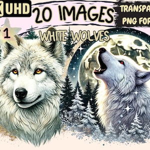 White Wolves Clipart - 20 PNG Arctic Wolf Illustrations, Forest Wildlife Art, Instant Digital Download, Unlimited Commercial Use for Crafts