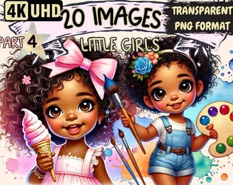 Black Girl Clipart – 20 PNG Graphics, Commercial Use (Digital Download)