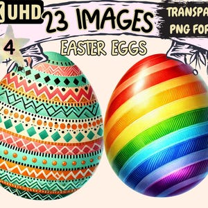 Easter Eggs (P4) Clipart - 23 PNG Colorful Holiday Graphics, Egg Illustrations, Spring Printables, Instant Digital Download, Commercial Use