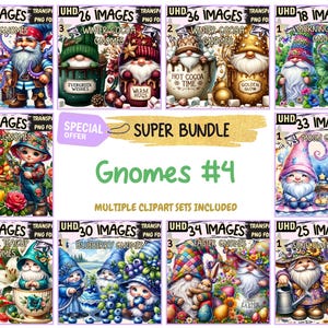 Gnomes #4 SUPER BUNDLE - 25 Clipart Bundles Inside, Cute Whimsical Gnome Graphics, Mega Promo Clipart, Digital Download, Commercial Use