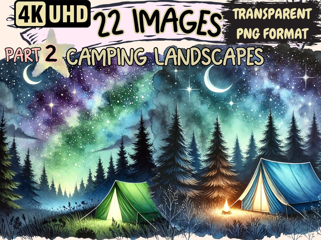 Camping Landscapes (P2) Clipart - 22 PNG Outdoor Scenery Illustrations, Nature Art, Instant ...