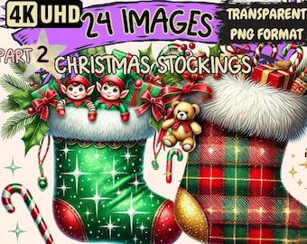 Festive Christmas Stockings Clipart – Holiday PNG Illustrations (Digital Download)