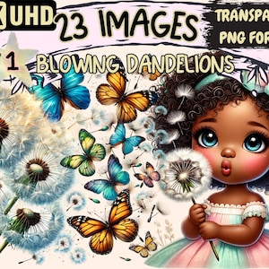 Blowing Dandelions Clipart - 23 PNG Floral Graphics, Whimsical Flower Printables, Instant Digital Download, Unlimited Commercial Use Crafts
