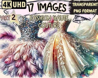 Haute Couture Clipart – Elegant Fashion Illustration PNG, Commercial Use (Digital Download)